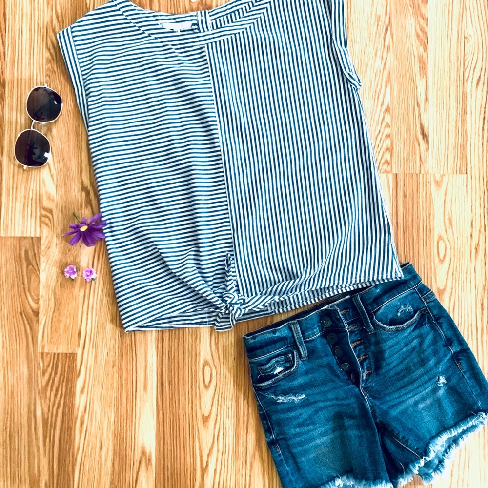 Maurices Faded Navy Blue and White Striped Top